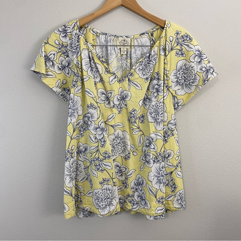 St. John’s Bay Yellow Floral‎ Print V-Neck Blouse Woman’s Size Petite XL